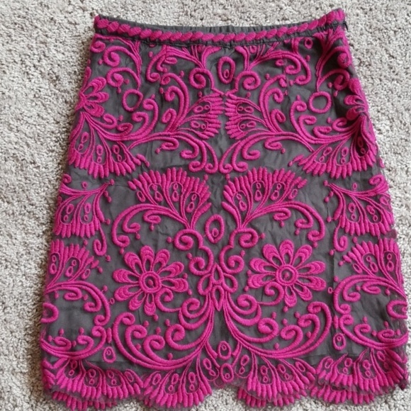 Yoana Baraschi Dresses & Skirts - Baraschi gray mesh magenta embroidered skirt-6